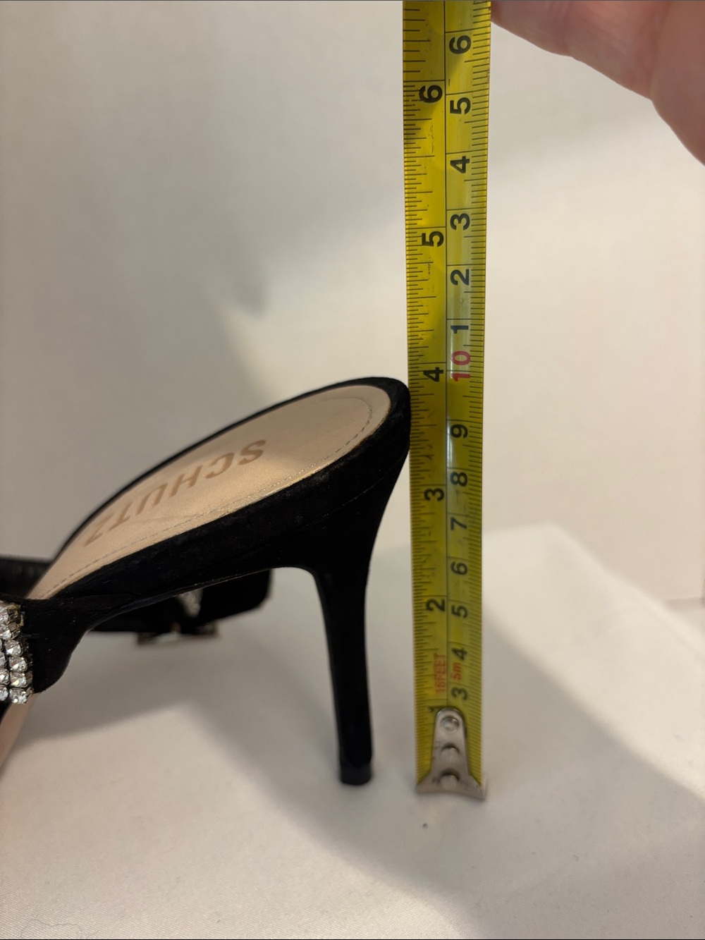 Schutz Tishara Black rhinestone buckle pointed toe mule heels. Size 9B - Picture 9 of 9